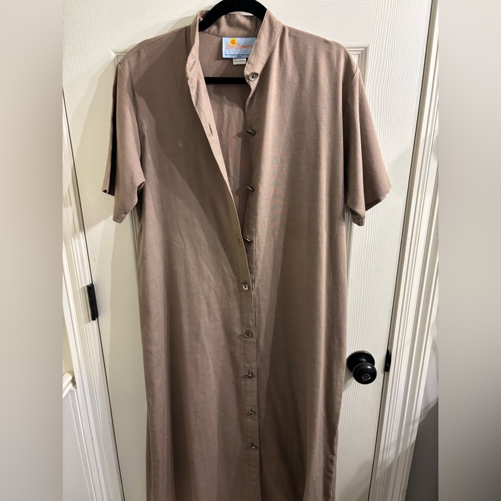 Vintage Button-Front Taupe Maxi Dress